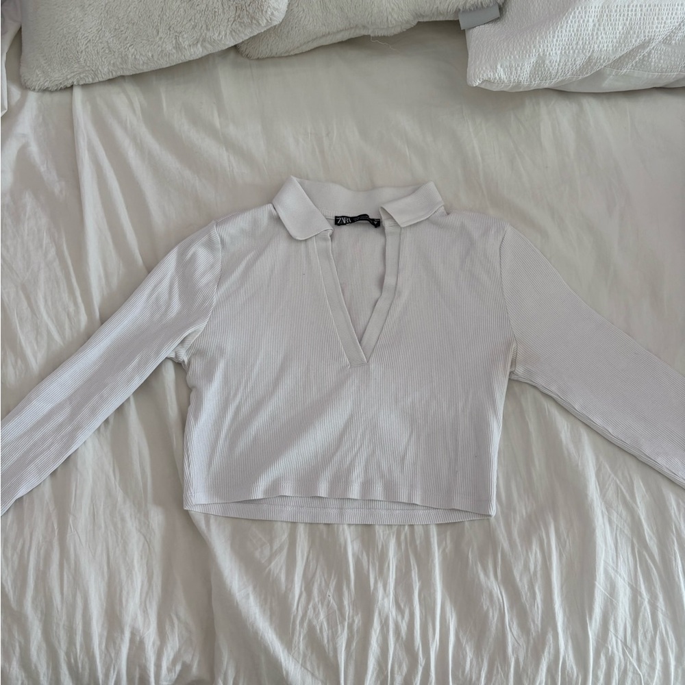 Zara white collared long sleeve